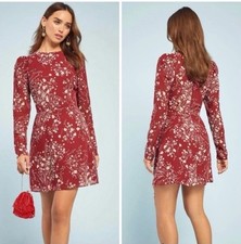 Reformation Romee Mini Dress Red White Floral Long Sleeve Women’s 2 A-line
