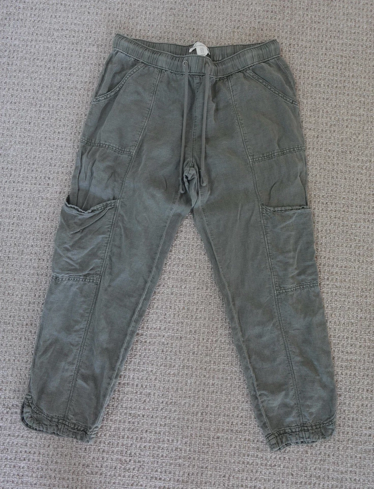 C&C California Women’s Tapered Leg Gray Cargo Crop Pants Size M Linen Blend - Image 2 of 4