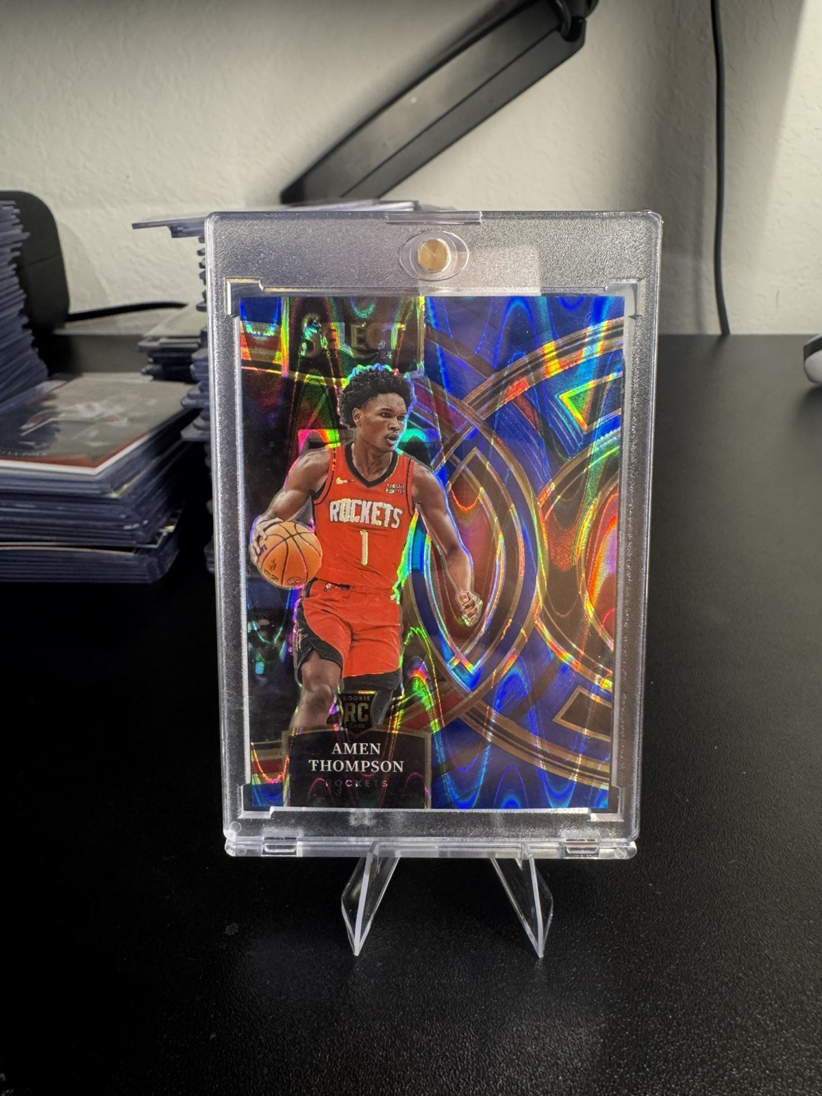 Amen Thompson 2023-24 Panini Select #122 Blue Tectonic Prizm Premier RC /99