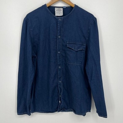 Cheap Monday Henley Button Snap Shirt Men's L Blue Erase Shirt Denim Stockholm