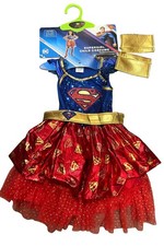 Supergirl Costume Girls Medium 8-10 Deluxe Dress Cape Headband DC Comics New