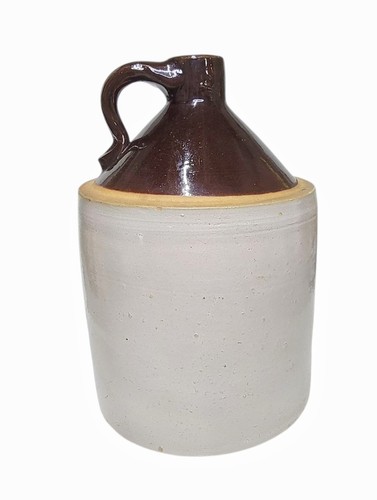 Medium Antique 1 Gallon Brown and Beige Stoneware Moonshine Jug 11" Tall