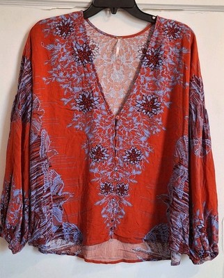 Free People Birds Of A Feather Floral Blouse Cottagecore Boho Festival Sz L
