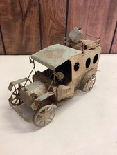 Vintage Tin Wind Up Bus Toy Made In Hong Kong Gold Tinplate Vehicle Collectible