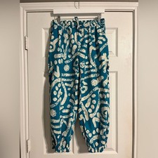 Haute Hippie Teal Cream Linen Blend Jogger Pants Boho Size L