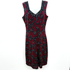 Vintage Y2K INC Floral Lace Dress M Red Black Goth Grunge Slinky Whimsical Dark