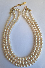 Vintage Three-Strand Pearl Choker Necklace, 38cm, Excellent Condition