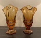 Fenton Handkerchief Vases Set of 2 Vintage Valencia 1969 Amber Glass  7" Compote