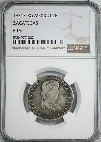 1821 Z RG Mexico 2R Reales Zacatecas NGC F15