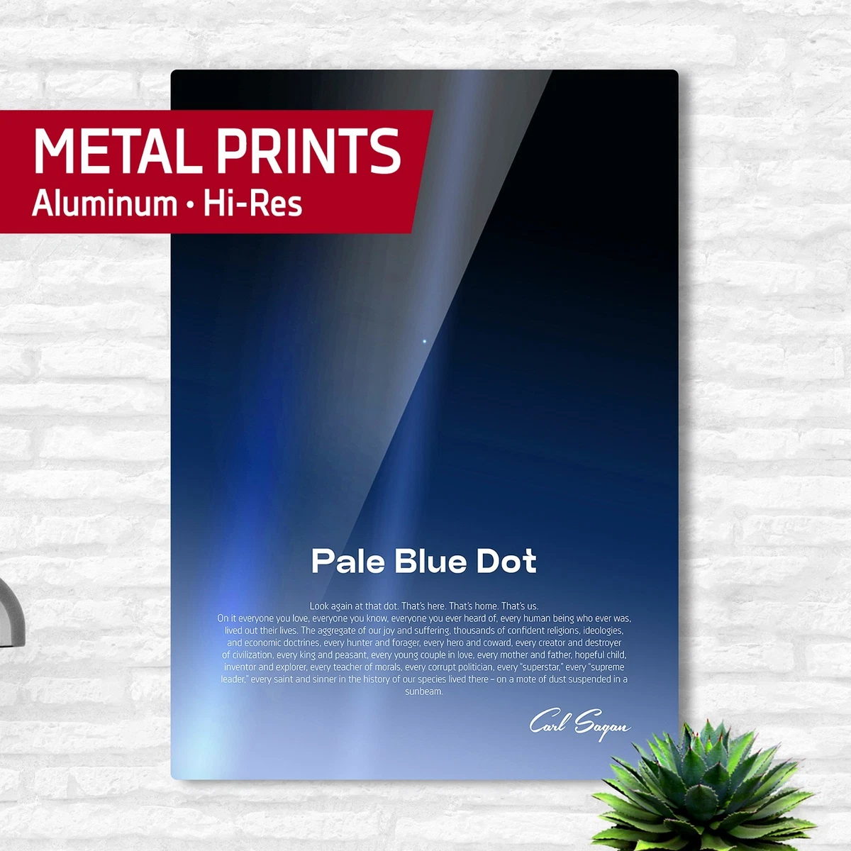 Hellblauer Punkt Metalldruck mit Carl Sagan Zitat — NASA Voyager 1 Wissenschaft Poster