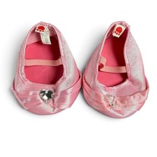 Build A Bear Pink Satin Heart Rhinestone Dress Shoes Plush Accessory
