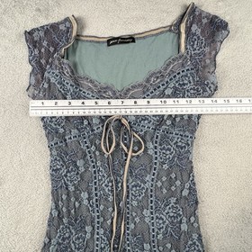 Ann Ferriday Corset Top Lace Ribbon Stretch Y2K Fairy Dark Romantic Blue Small