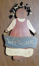 Vintage Country Traditions Wooden Welcome Girl Sign