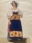 peinture Gouache Papier Portrait Femme Art Painting XIXe Italie Naple Old Ancien