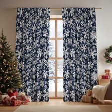 Christmas Sheer Valance Curtains for Living Room 52"W x 14"L Pack of 2 Blue