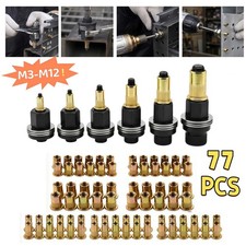 77pcs Manual Rivet Nut Tool Kit M3-M12 Carbon Steel Nutsert Set for Drill Wrench