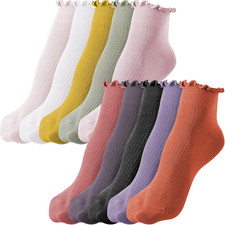 10 Pair Women Ruffle Socks Aesthetic Frilly Ankle Socks Cuff Stocking Knit Lace
