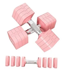 15LBS 20LBS 50LBS Adjustable Dumbbell Set, 4 in 1 Free Weights Pink 20 LBS Pair