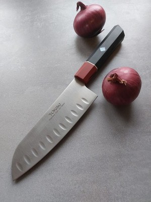 Tokisu Modern Santoku mit Kullen Kochmesser Küchenmesser 5Cr15MoV G10 Griff