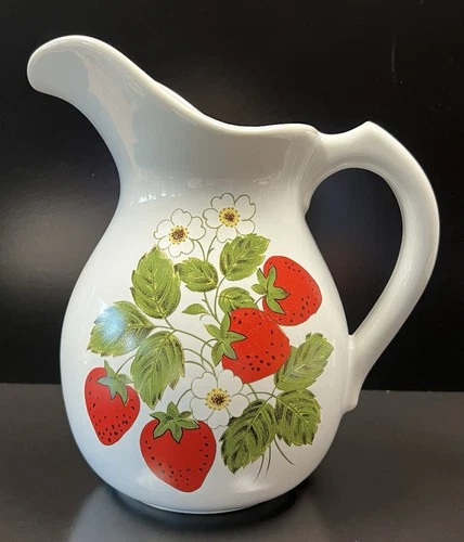 Vtg 1970's McCoy Large Strawberry White Water Pitcher #7527