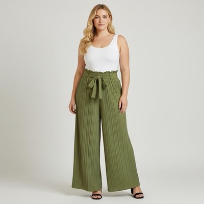SOHO APPAREL Size 3X Pleated Wide Leg Pants Green Flowy Bohemian Beach