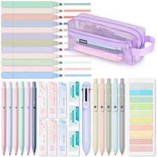 Aesthetic School Supplies, Clear Pencil Case with 12 Colors Highlighter, 5 Qu...