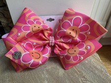 JoJo Siwa Girls Smiley Print Polyester Clip Hair Bow, Multicolor