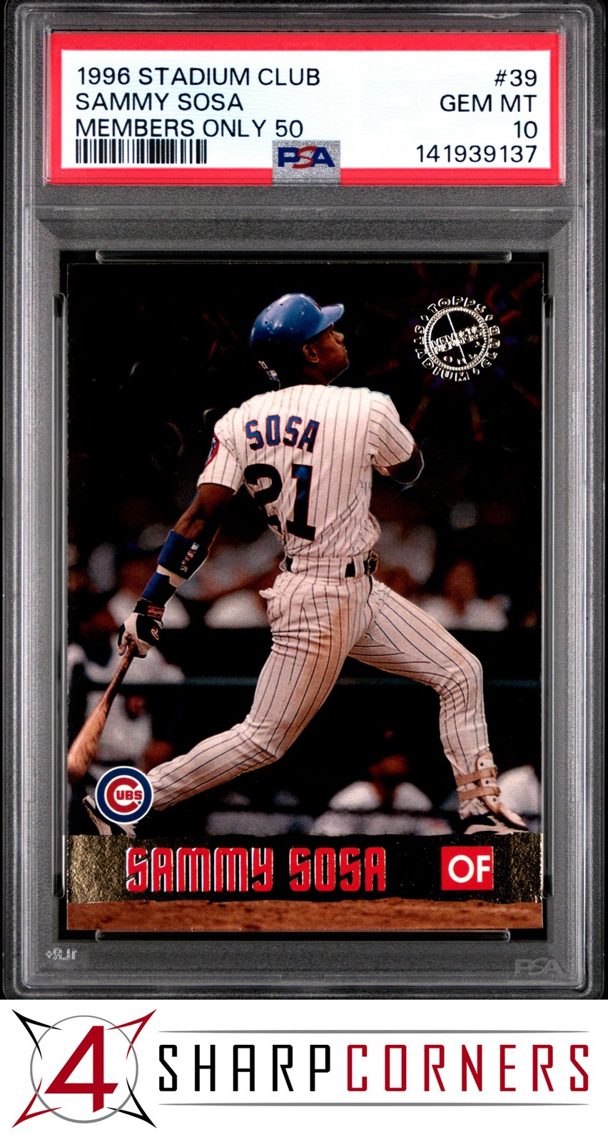 1996 STADIUM CLUB MEMBERS ONLY 50 #39 SAMMY SOSA POP 2 PSA 10 view 1