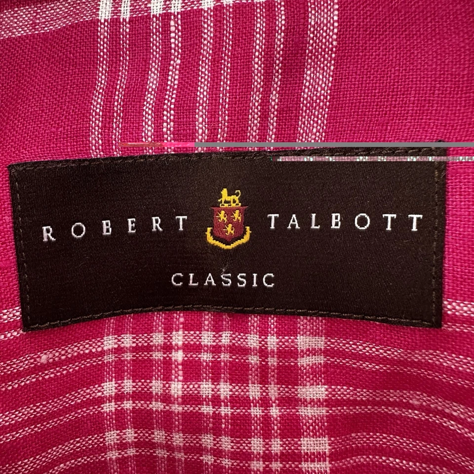 Robert Talbott Shirt Mens Medium Linen Pink Plaid Long Sleeve Button Front - Image 3 of 4