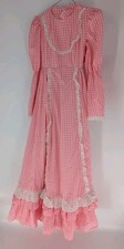 Vintage Pink Gingham Maxi Dress Prairie Cottagecore Belted Bonnet Bell Sleeve S