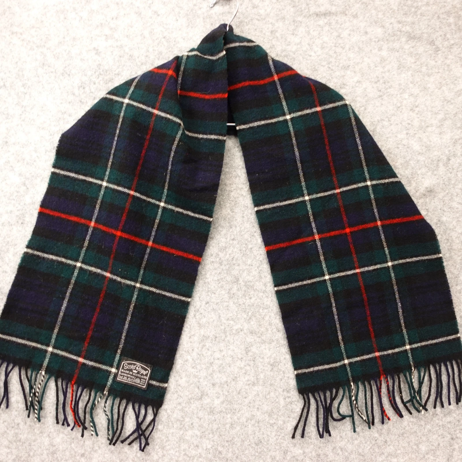 Scots Regal Scarf Navy Green Mackenzie Tartan Plaid Lambswool SCOTLAND 11.5x55