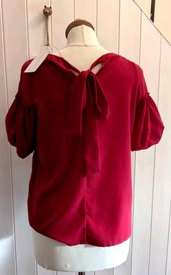 SIZE 8 RED PUFF SLEEVE BACK TIE BLOUSE TOP by FRENCH CONECTION