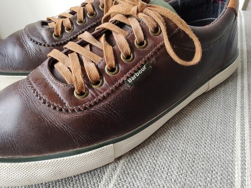 Barbour Brown Leather Country Shoes / Trainers Mens Size Uk 8, Logo On Bottom. - Picture 14 of 21