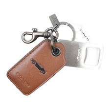 COACH Leather Saddle Brown Gunmetal Car Motif Key Fob Key Ring Bottle Opener