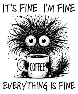 Coffee Phone Sticker (2 Inch) Coffee Addicted Cat Everything Is Fine 