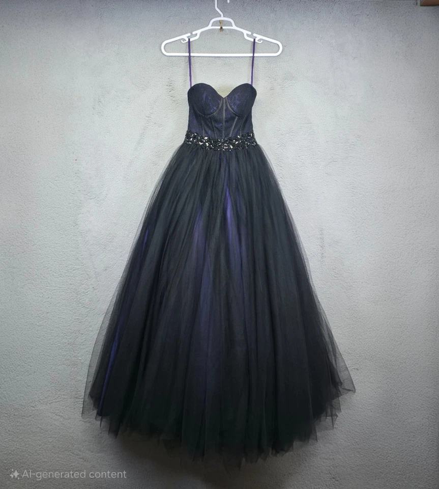Flirt Maggie Sottero Ball Gown Womens 0 Purple Black Strapless Tulle Whimsigoth - Image 2 of 4