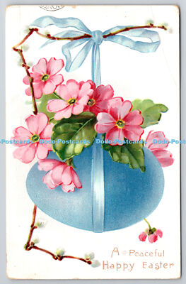 R771152 A Peaceful Happy Easter Blue Egg and Flowers Raphael Tuck and Sons East