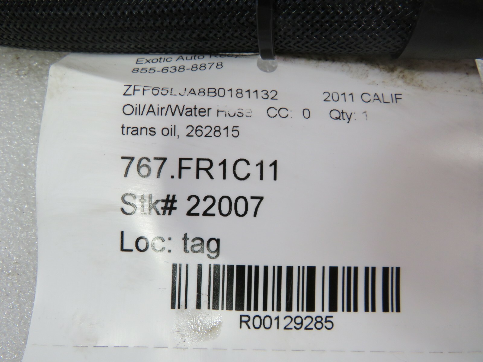 Ferrari California, FF, Transmission Oil Delivery Pipe, Used, P/N 262815