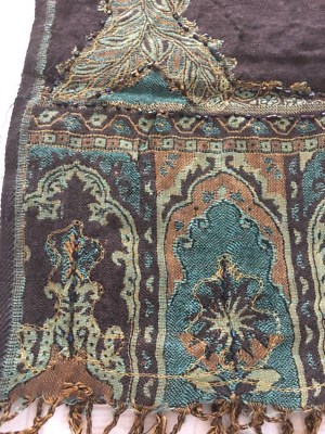 Grand Châle En Soie Brodé De Perles - Motif Paisley (cachemire) - Noir - Fabriqué En Inde (Occasion)