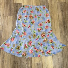 Vintage SAG Harbor Skirt 14 Midi Flare Blue Pink Floral Cottage Beach Grandma