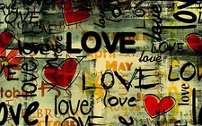 Framed Canvas  Style  Love Graffiti art street wall stencil spray hearts 24" 