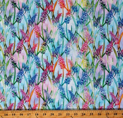 Cotton Lupine Flowers Floral Hydrangea Garden Jenie Lee Fabric Print BTY D692.61