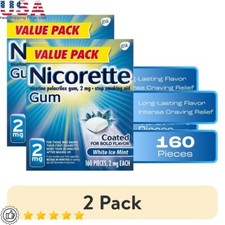 Nicotine Gum Stop Smoking Aid 2mg White Ice Mint 2 Pack 160 Count Chewing Relief