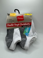 NEW Hanes Boys Double Tough Durability No-Show Socks Size M 9 - 1/2, 10-Pack