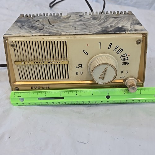 1955 Star-Lite RN-57 AM 5 Tube Radio Marble Pattern Plastic Cabinet Swivel Base - Picture 23 of 24
