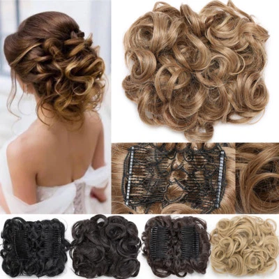 UK LARGE THICK Curly Scrunchie Messy Bun Updo Clip in Lady Hair Piece Extensions
