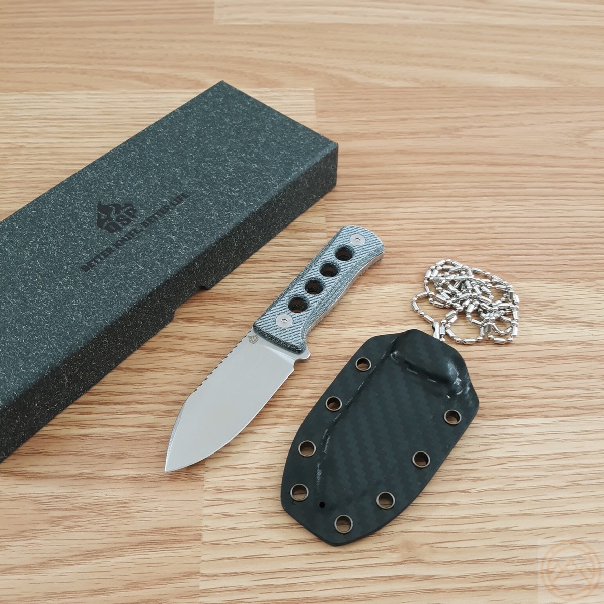 QSP Knife Canary Neck Fixed Knife 2.50" 14C28N Steel Blade Denim Blue  Micarta | eBay