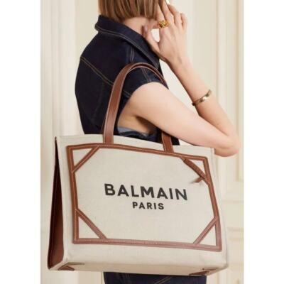 【関税込み】B-Army Shopper Bag - Balmain - Leather - Neutral NEW BALMAIN PARIS B ARMY SUMMER CANVAS LEATHER TOTE SHOPPER