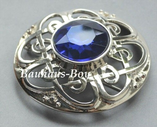 Art Pewter KILT PLAID BROOCH CULLODEN FAUX SAPPHIRE MADE IN SCOTLAND BOXED NEW - Picture 6 of 11