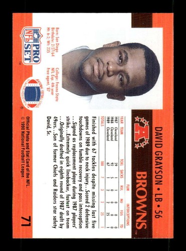 1990 Pro Set 71 David Grayson BXCP13 - Picture 2 of 2